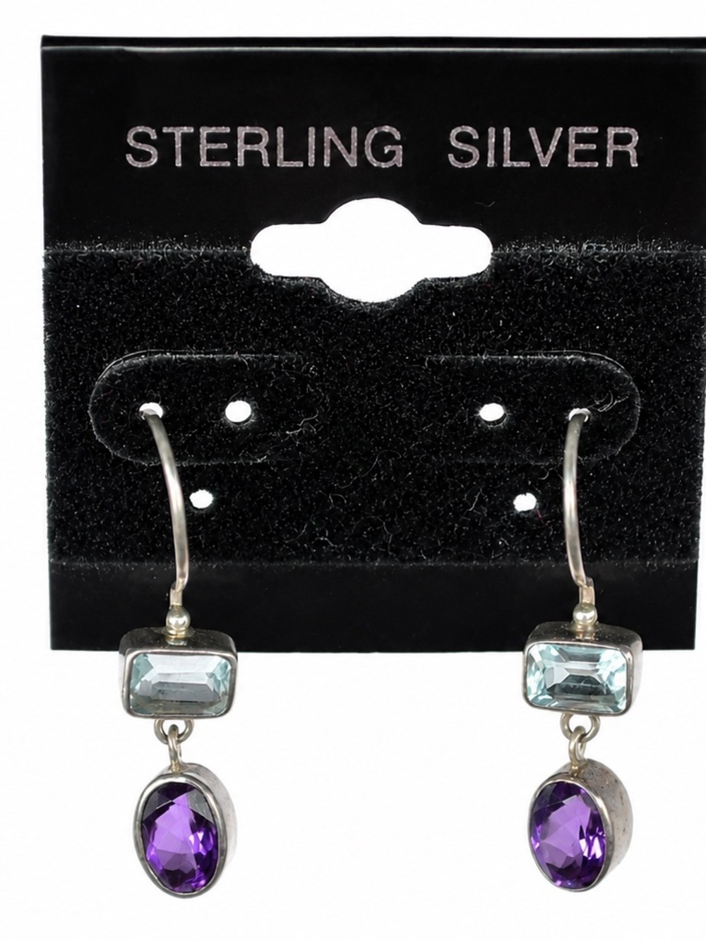 Sterling Silver 925 Amethyst purple & Aquamarine light blue Earrings Never Worn